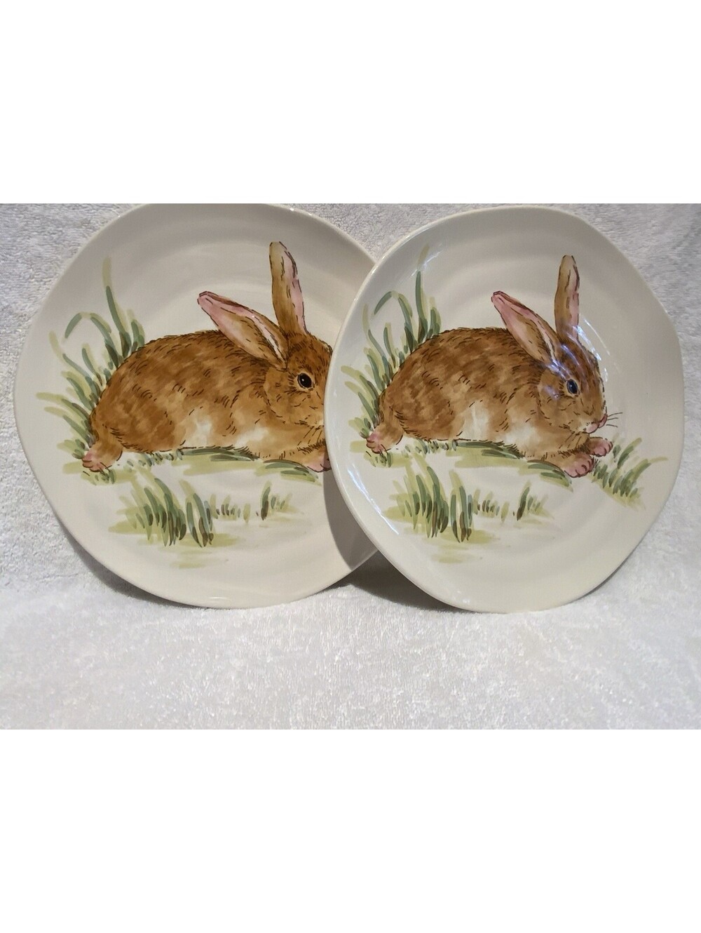 Maxcera Corp Ceramic Watercolor 11.25”W Bunny Dinner Plates - Set of Two